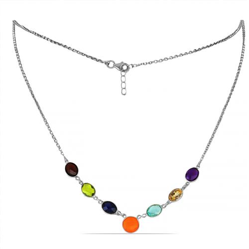 BUY STERLING SILVER NATURAL CHAKRA STONES NECKLACE 